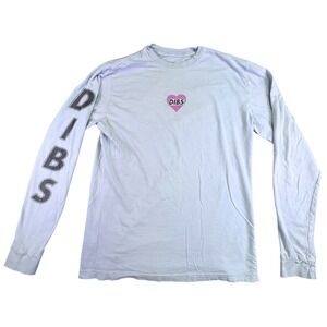 Dibs Shirt Men's Medium Long Sleeve Graphic T-Shirt Light Blue Heart Made in USA